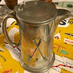 Large Vintage Sheffield Pewter Gentry 519 Golf-themed Tankard/Teapot